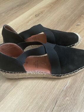 Black Suede Espadrille Flats with Elastic Cross Strap - Women